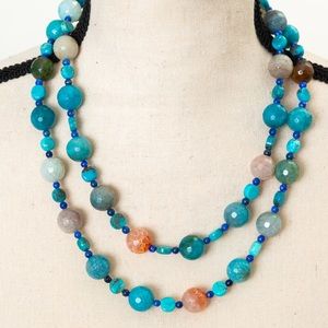 Jay King Turquoise & lapis spiderweb turquoise beaded statement necklace 42”